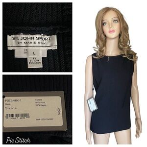 St John Sport Knit Sleeveless Sweater Tank Top Shell Black
Ribbed Criss Cross L